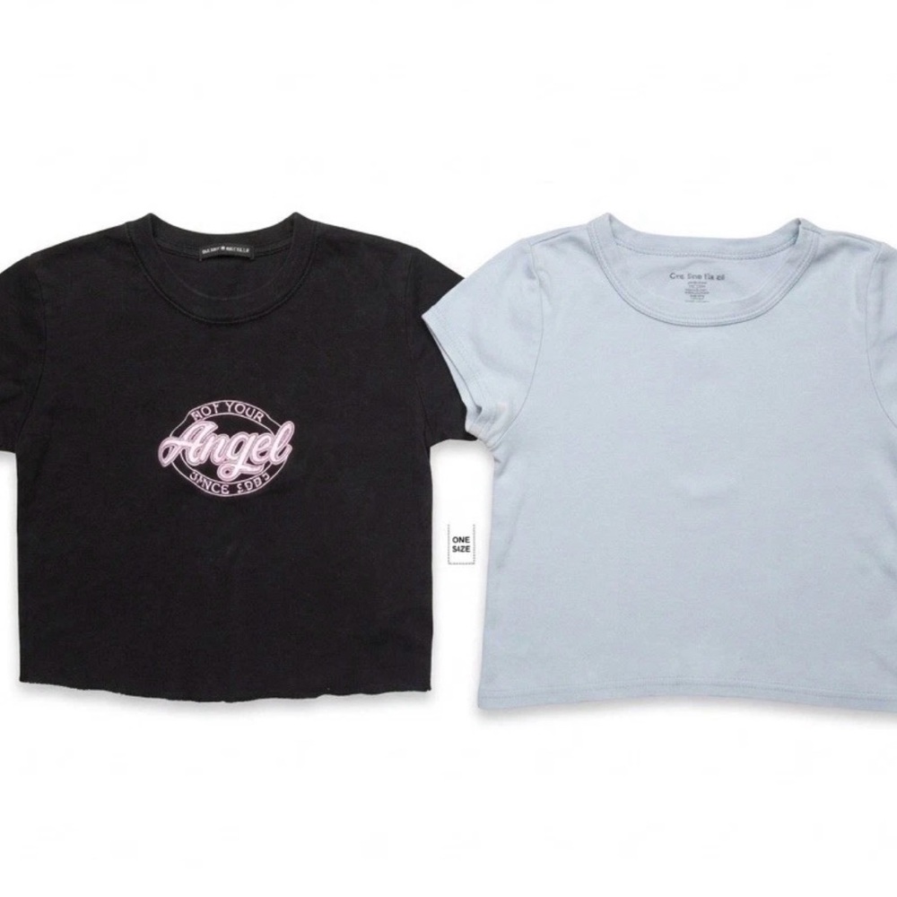 Brandy Melville Y2K 2 Pc Bundle Black Not Your Angel & Blue 13x12 Preowned Good